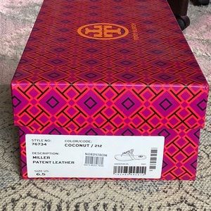 TORY BURCH NIB Miller Patent Leather brown coconut sandal size 6.5